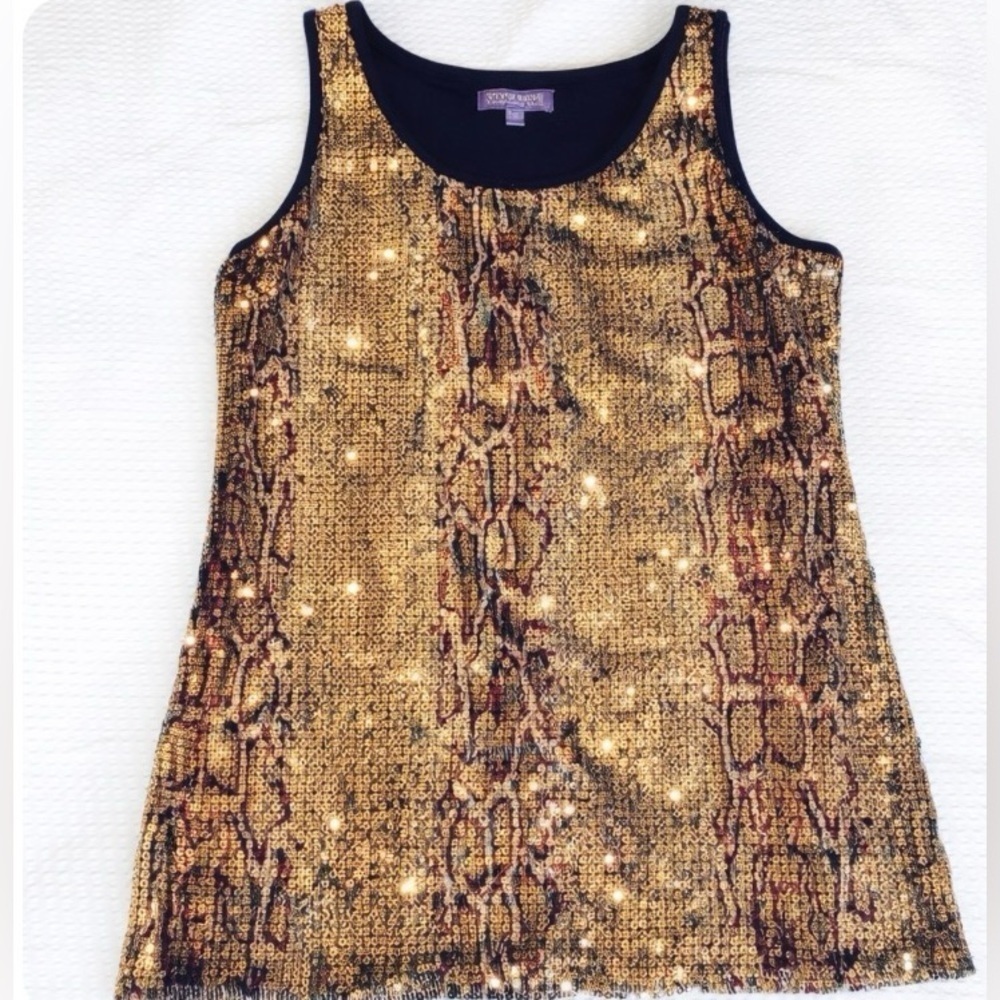 Vivienne Tam Black Sequin Animal Print Tank Top Medium